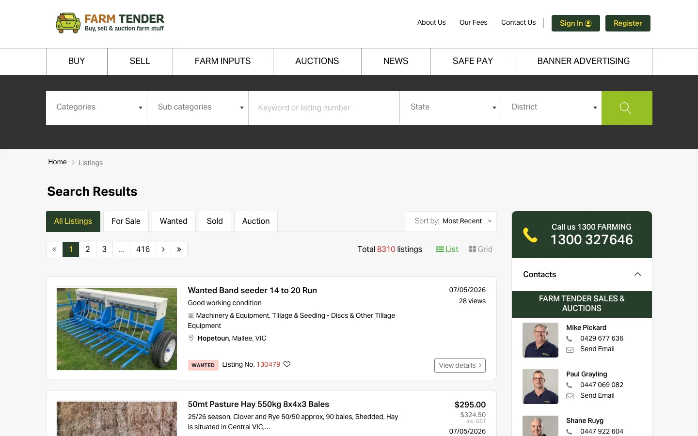 Farm Tender listings page