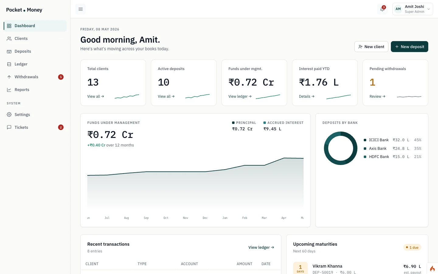Pocket Money admin dashboard