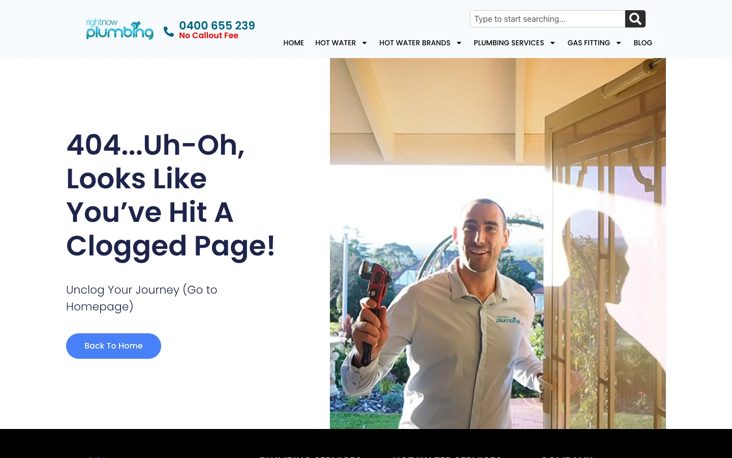 Right Now Plumbing services page
